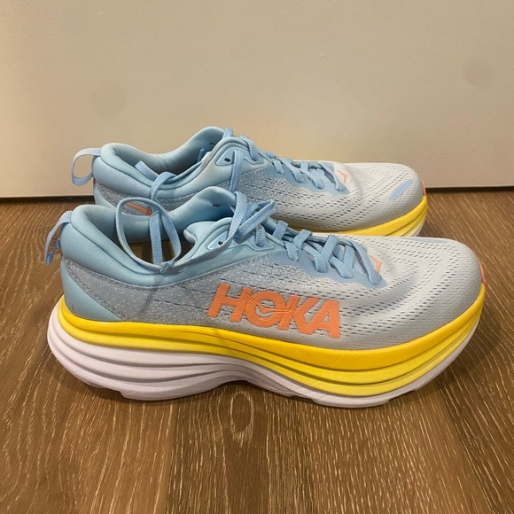 Hoka Bondi 8 Women Gym Shoes - Light Blue/Yellow/Orange - Picture 2 of 4